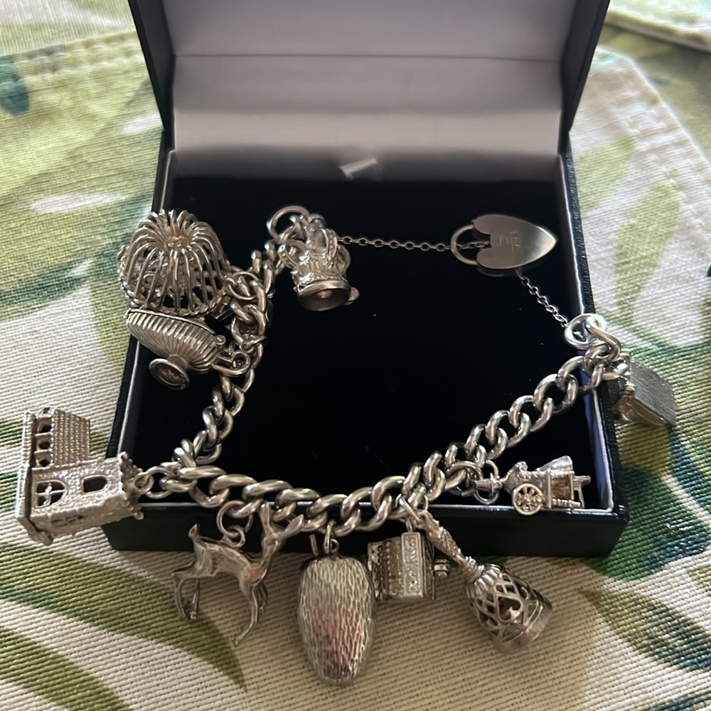 Solid Sterling Silver Chain Link Charm Bracelet - image 2